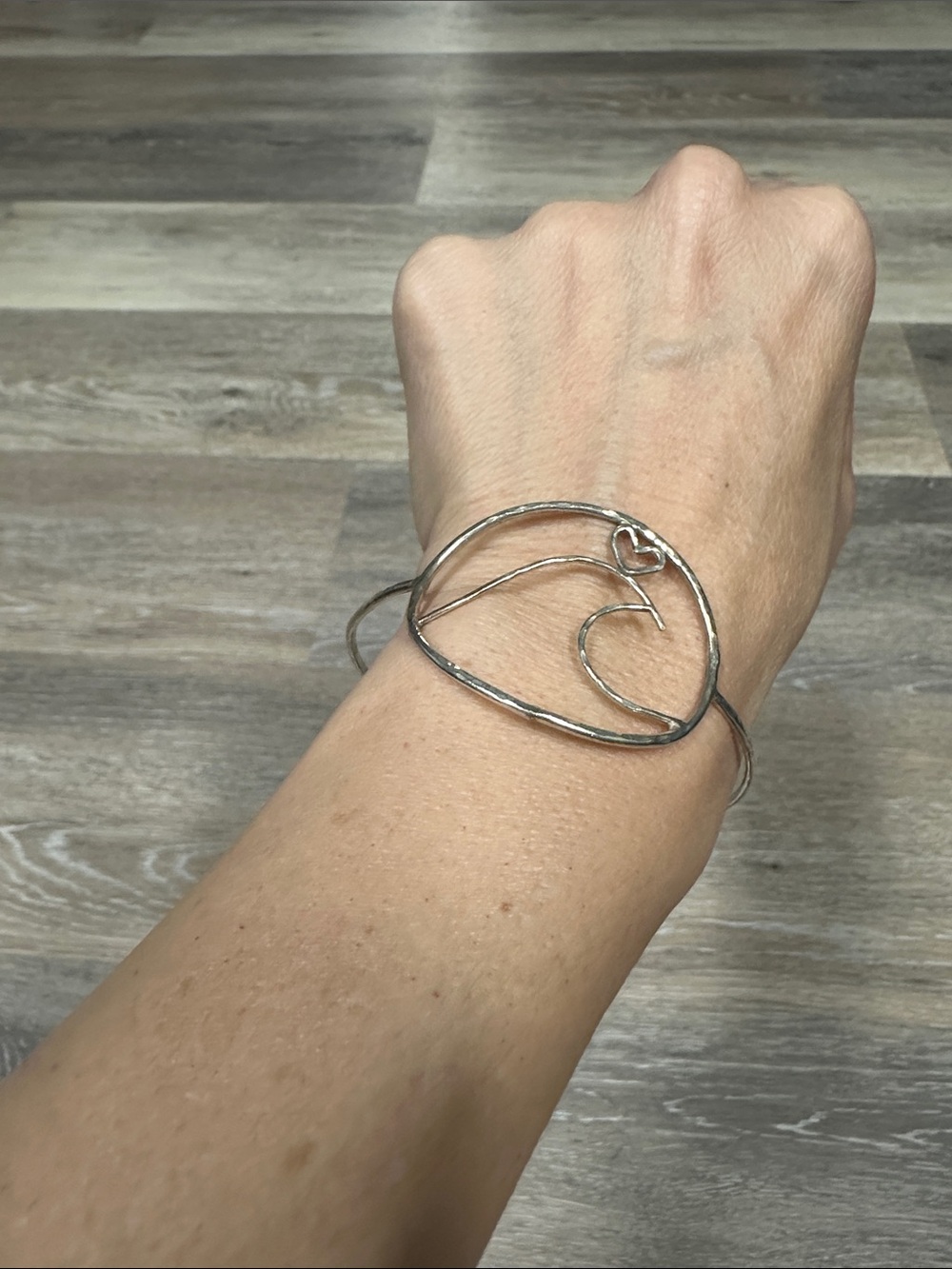 Silver Bracelet with Wave and Heart
